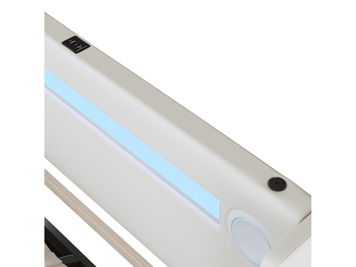 Opbergbed 140 x 200 cm met hoofdeinde - LED's, Bluetooth-speler en USB-aansluiting - PU leer - Wit