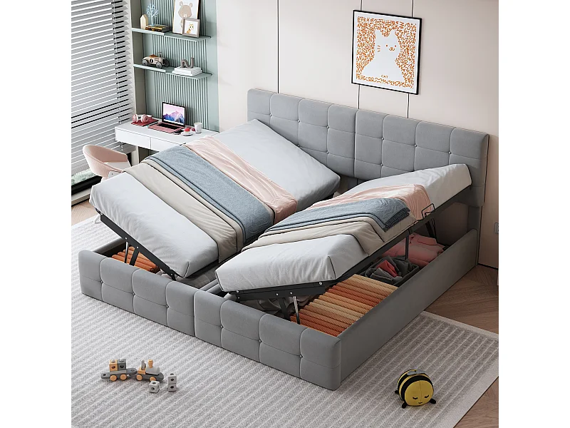 Letto contenitore 180 x 200 cm con testiera - velluto - rete a doghe - grigio