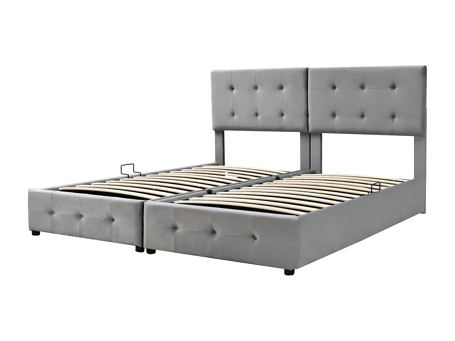Cama contenedor 180 x 200 cm con cabecero - terciopelo - somier - gris