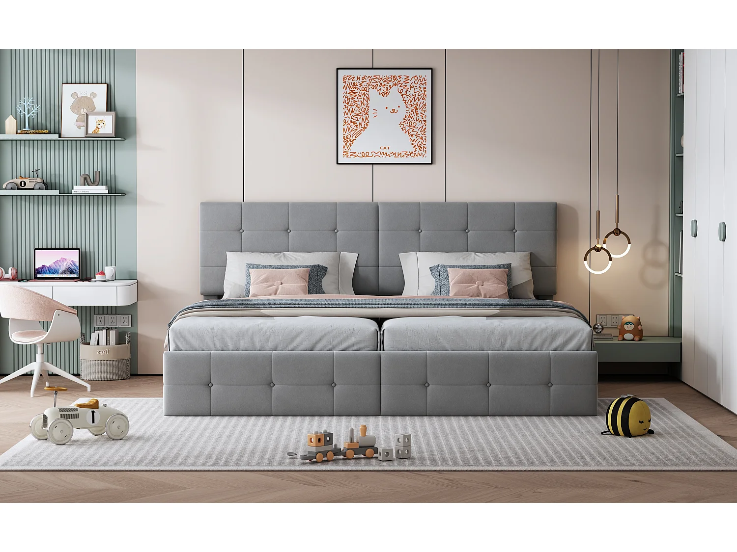 Letto contenitore 180 x 200 cm con testiera - velluto - rete a doghe - grigio