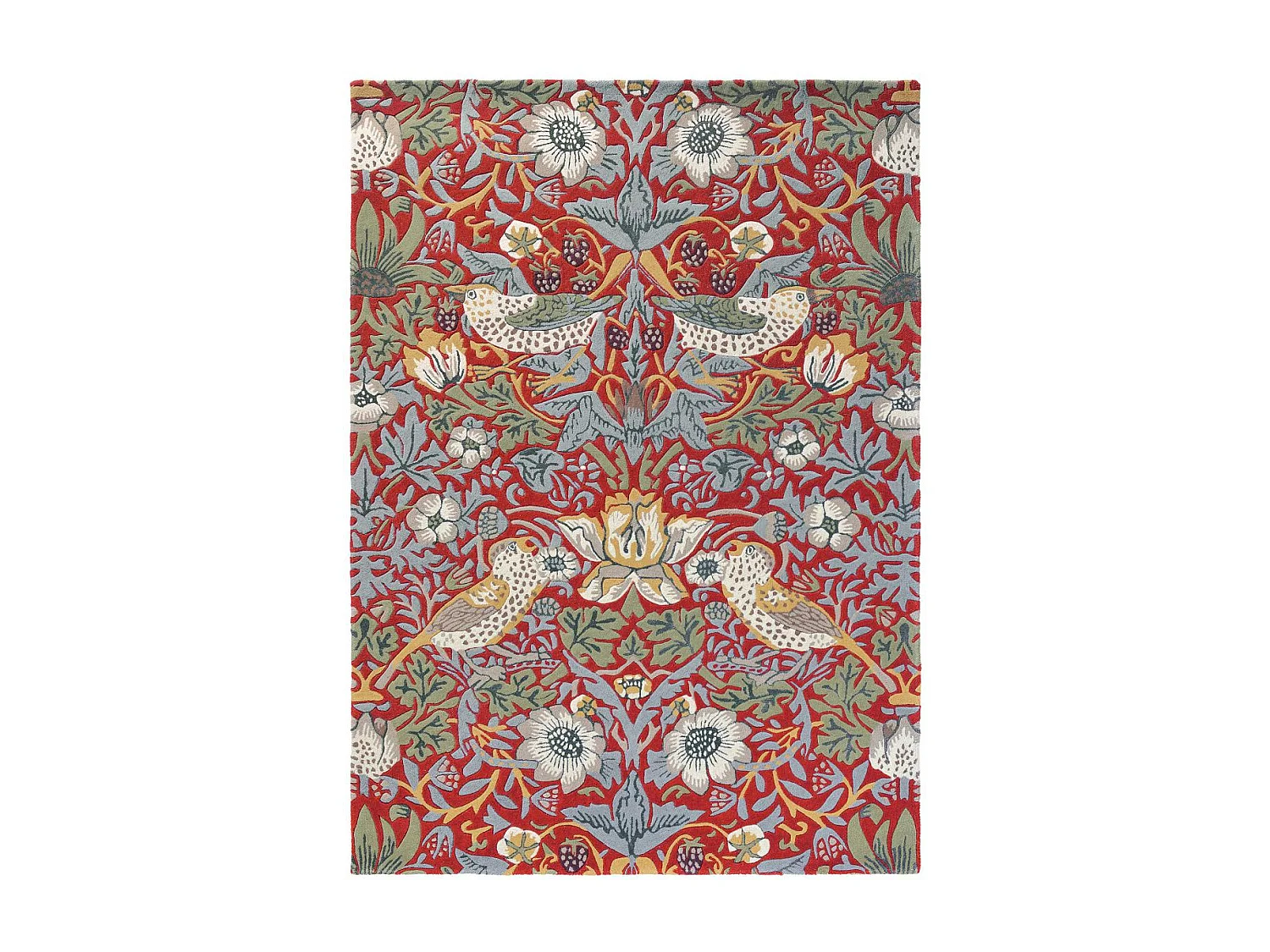 tapis salon 200x280 fait à la main en laine rouge et bleu motif floral