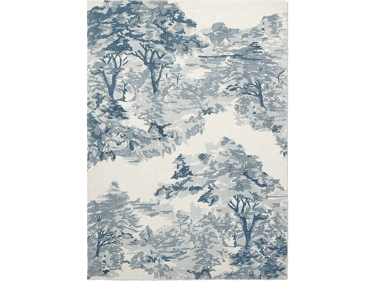 tapis chambre 170x240 fait à la main en coton bleu rectangle motif floral