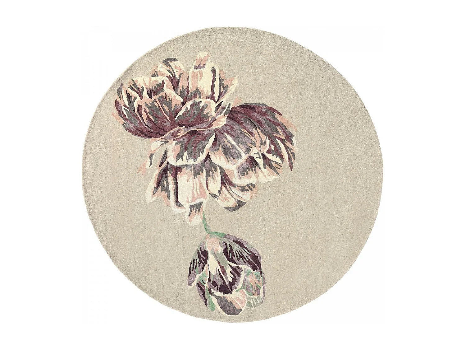 Tapis rond Ø150cm fait à la main en laine motif floral pour chambre TRANKI R