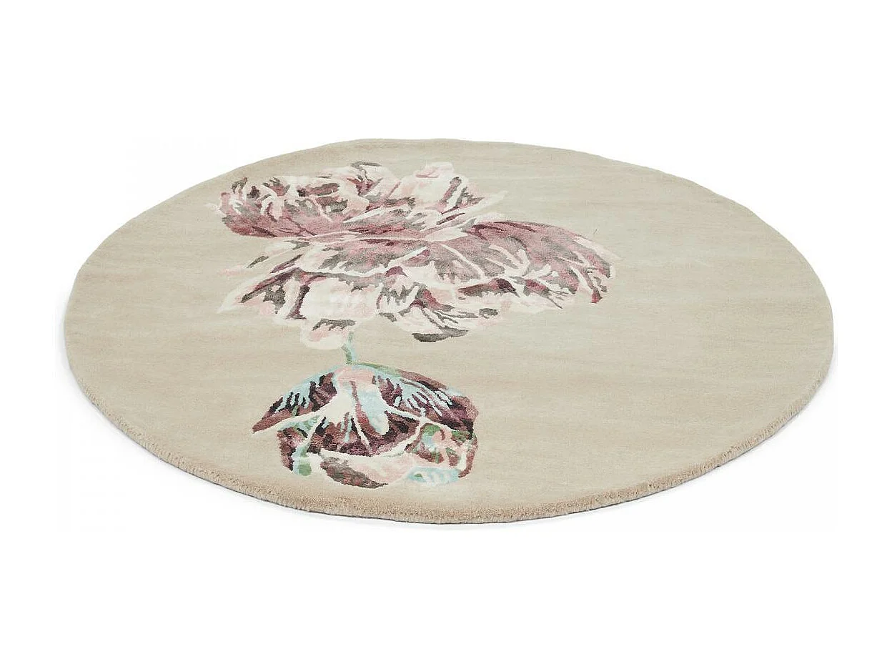 Tapis rond Ø150cm fait à la main en laine motif floral pour chambre TRANKI R