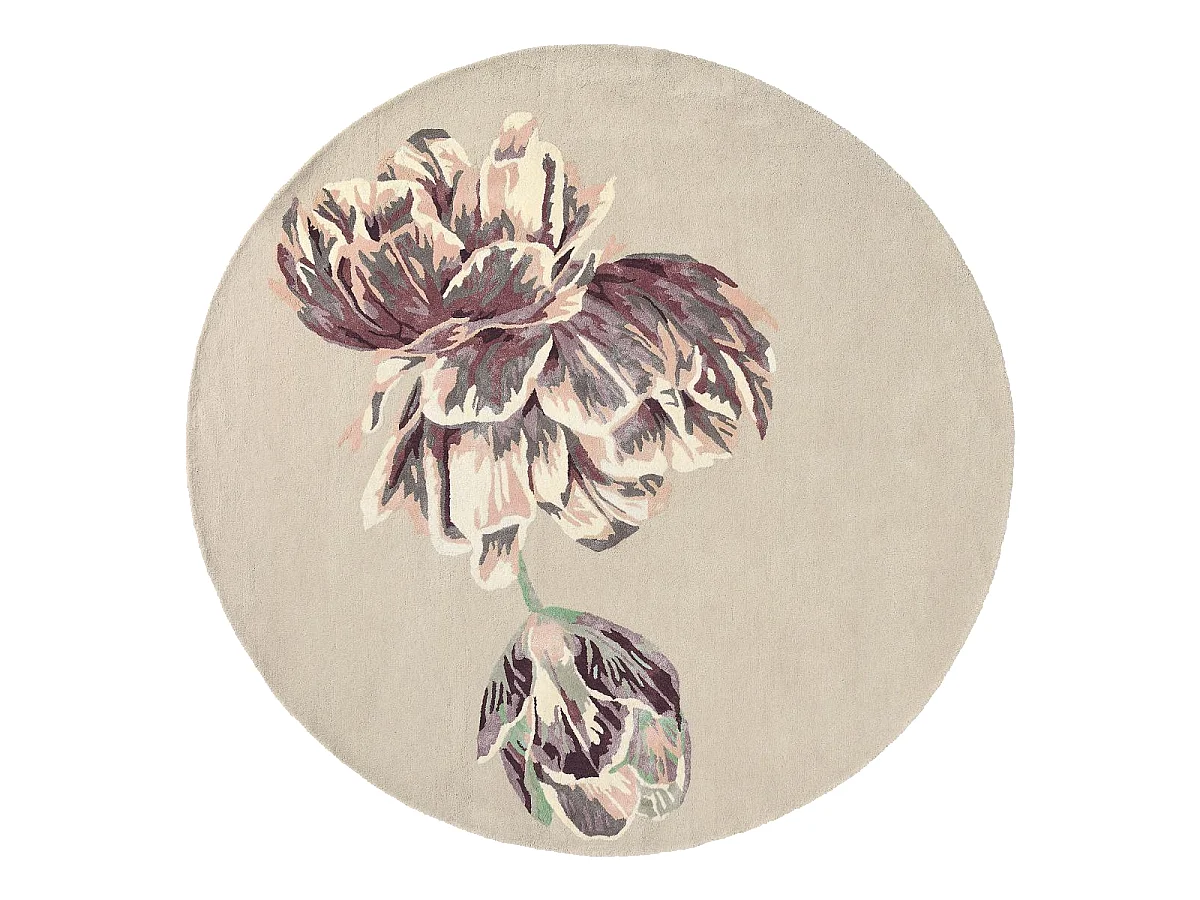 Tapis rond Ø150cm fait à la main en laine motif floral pour chambre TRANKI R