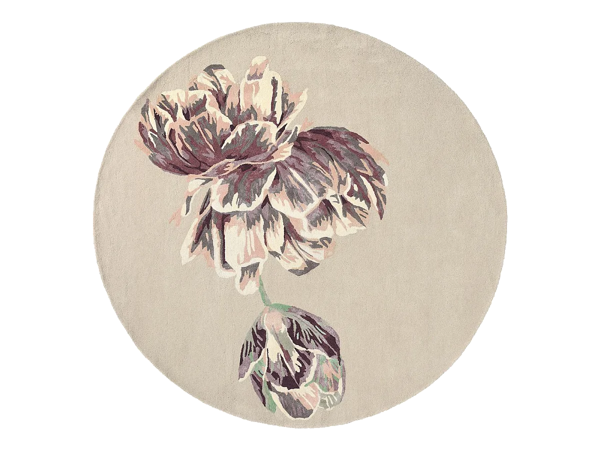 Tapis rond Ø150cm fait à la main en laine motif floral pour chambre TRANKI R