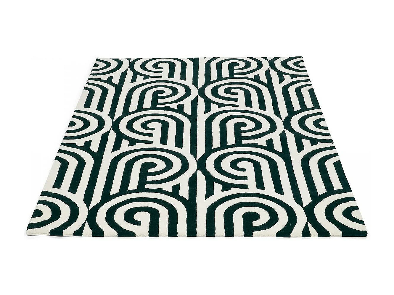 tapis entrée 170x240 fait à la main en laine noir et blanc motif seventies