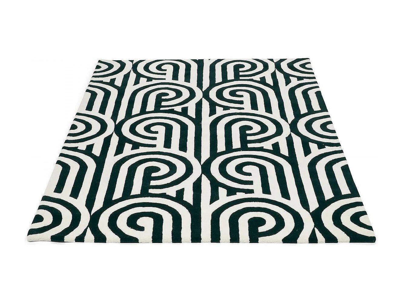 tapis entrée 170x240 fait à la main en laine noir et blanc motif seventies