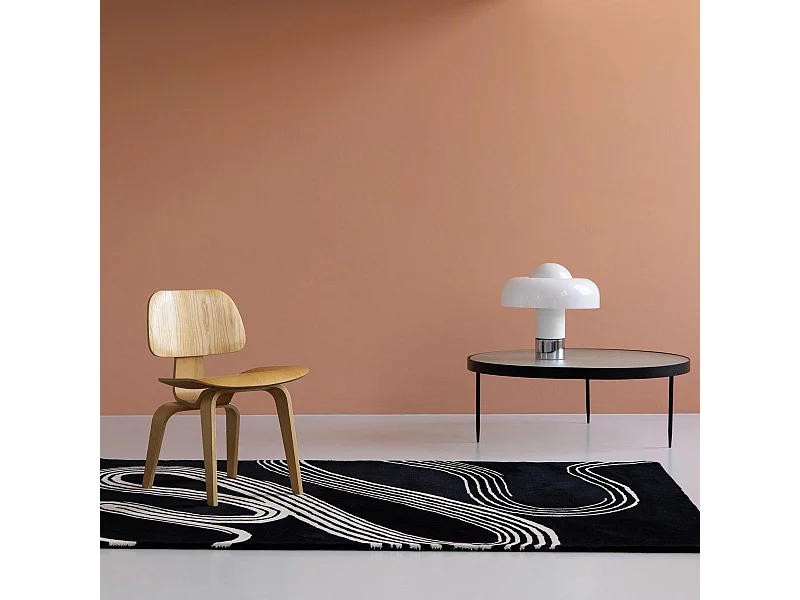 tapis salle de jeux 160x230 fait main en laine noir et blanc motif géométrique