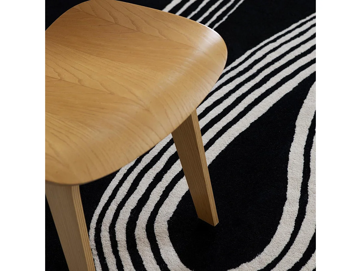 tapis salle de jeux 160x230 fait main en laine noir et blanc motif géométrique