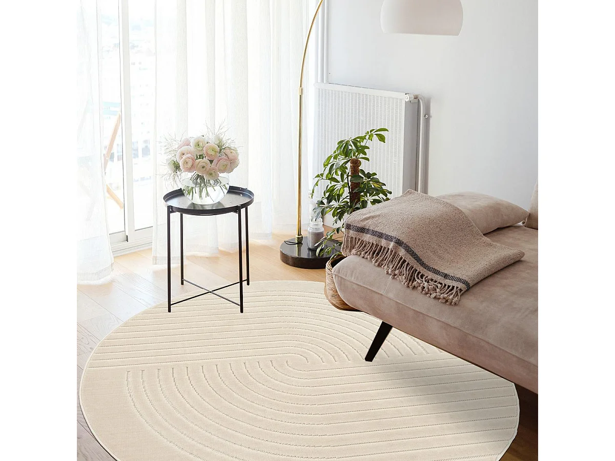 Tapis rond intérieur extérieur en relief ton sur ton LYN14 ARC6EL