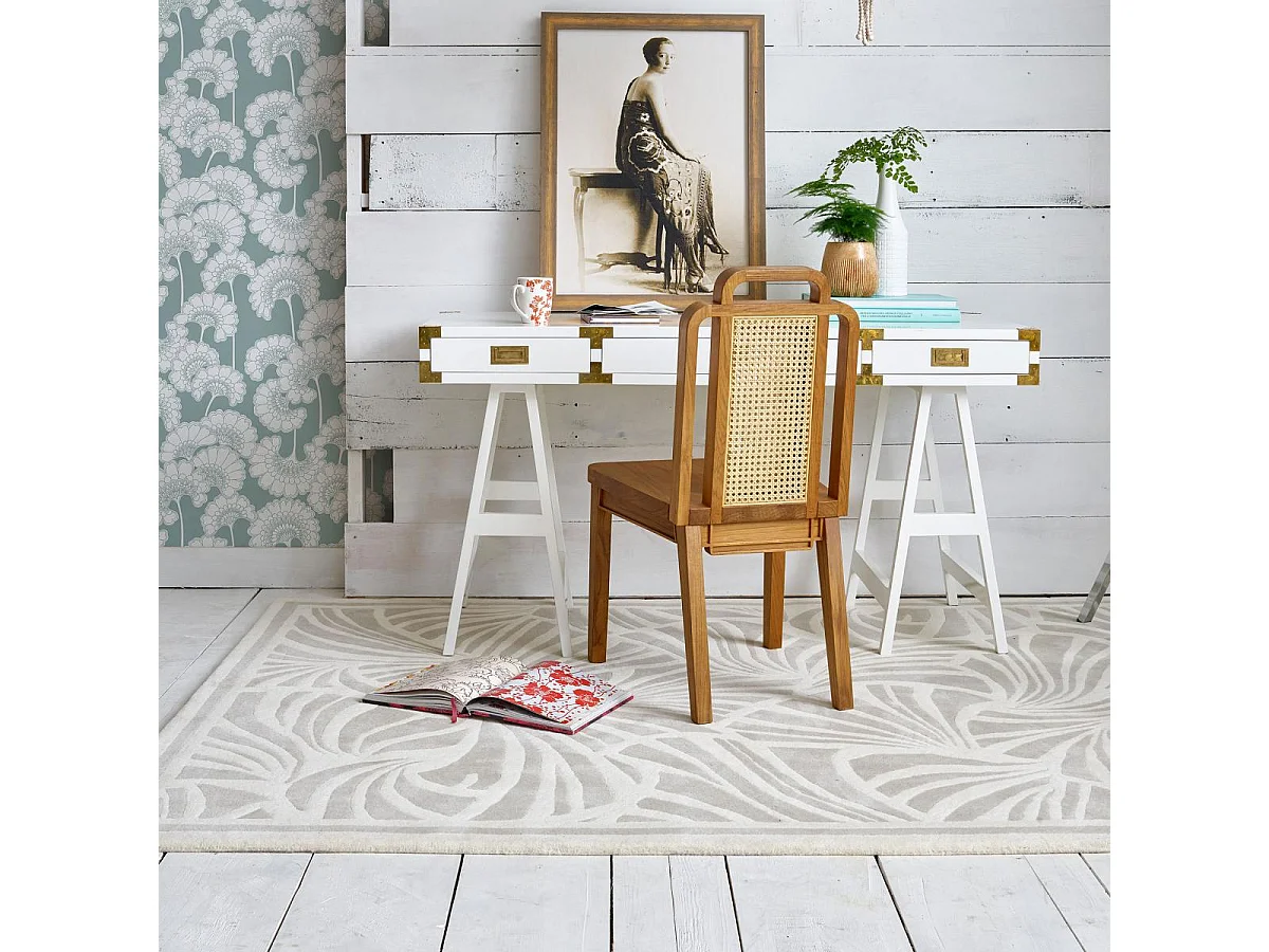 tapis entrée 170x240 fait à la main en laine crème rectangle motif faux uni FANS