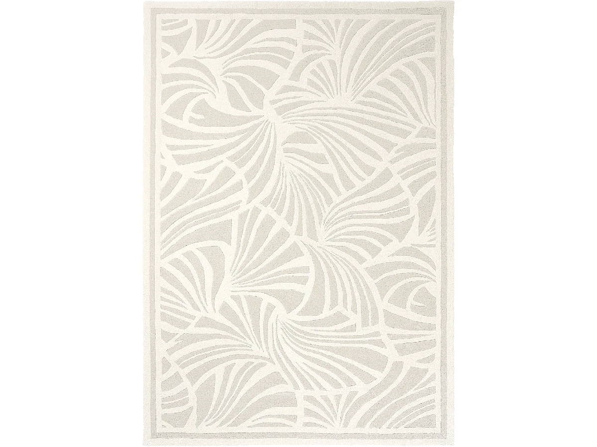 tapis entrée 170x240 fait à la main en laine crème rectangle motif faux uni FANS