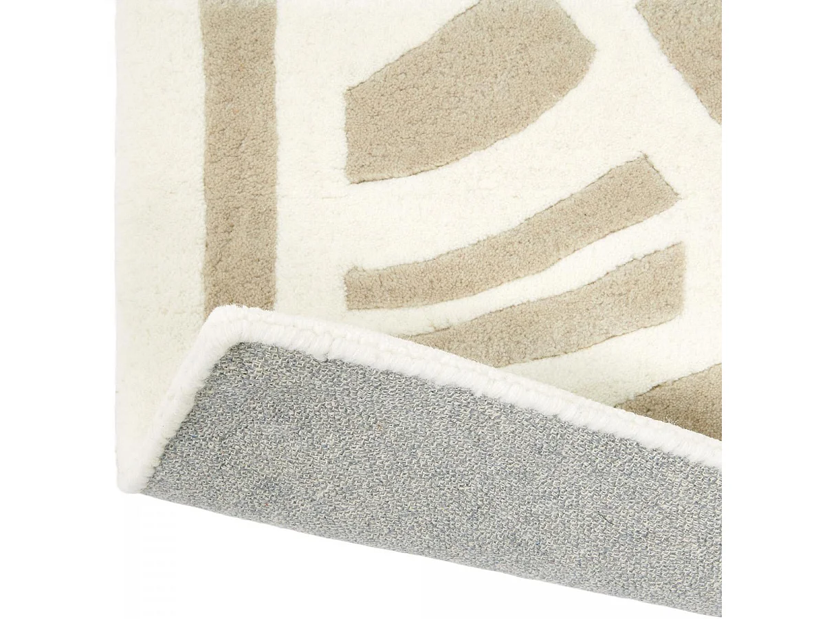 tapis entrée 170x240 fait à la main en laine crème rectangle motif faux uni FANS