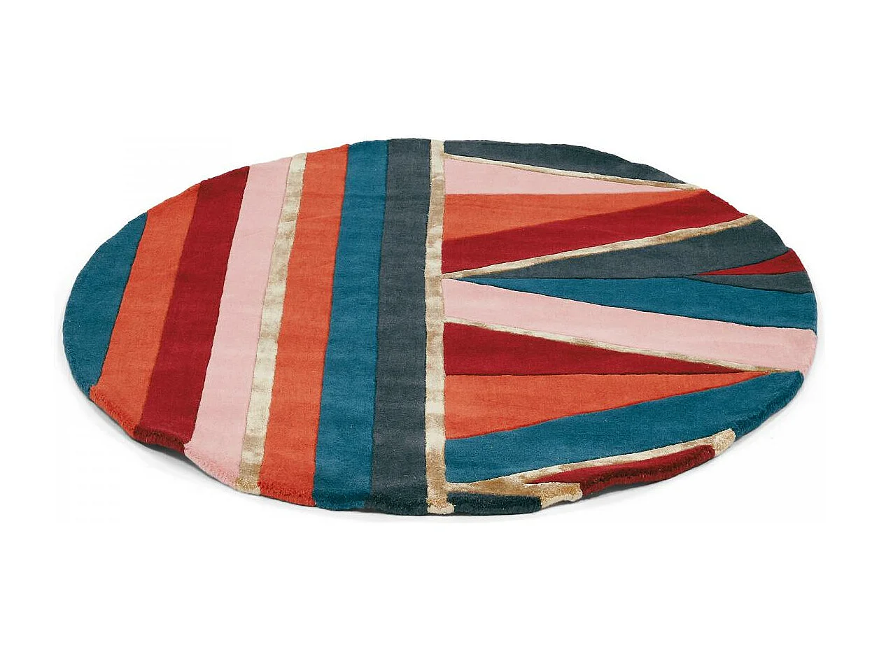 Tapis rond Ø150cm fait à la main en laine motif géométrique pour chambre