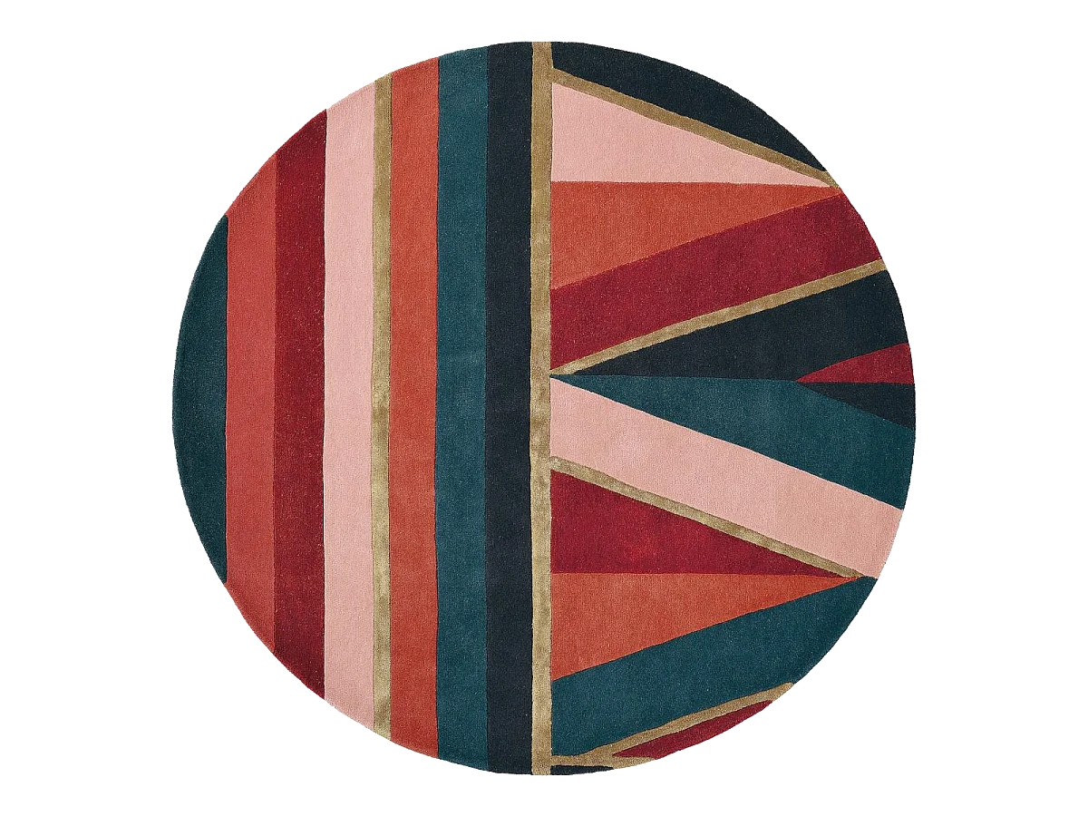 Tapis rond Ø150cm fait à la main en laine motif géométrique pour chambre