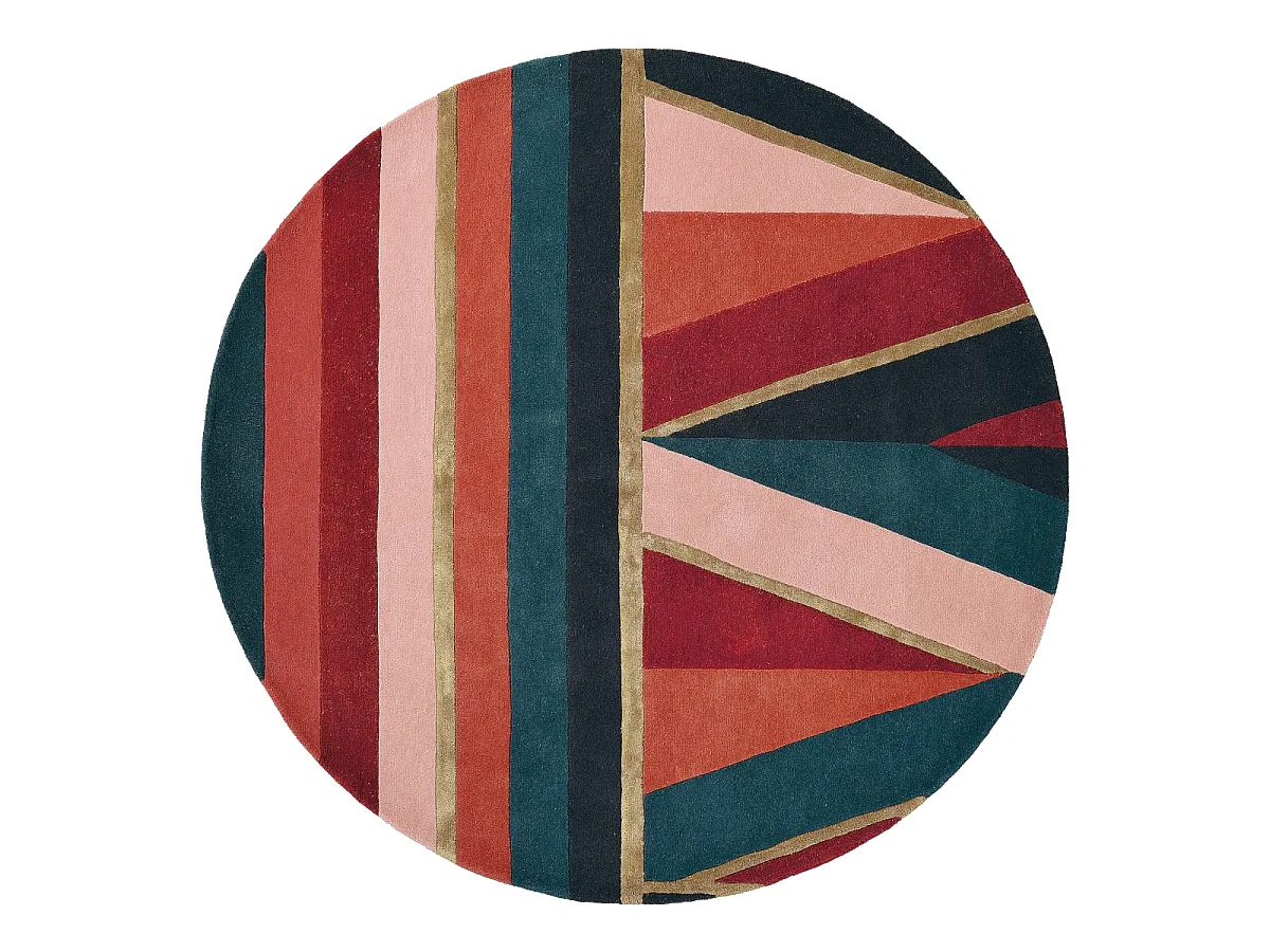 Tapis rond Ø150cm fait à la main en laine motif géométrique pour chambre