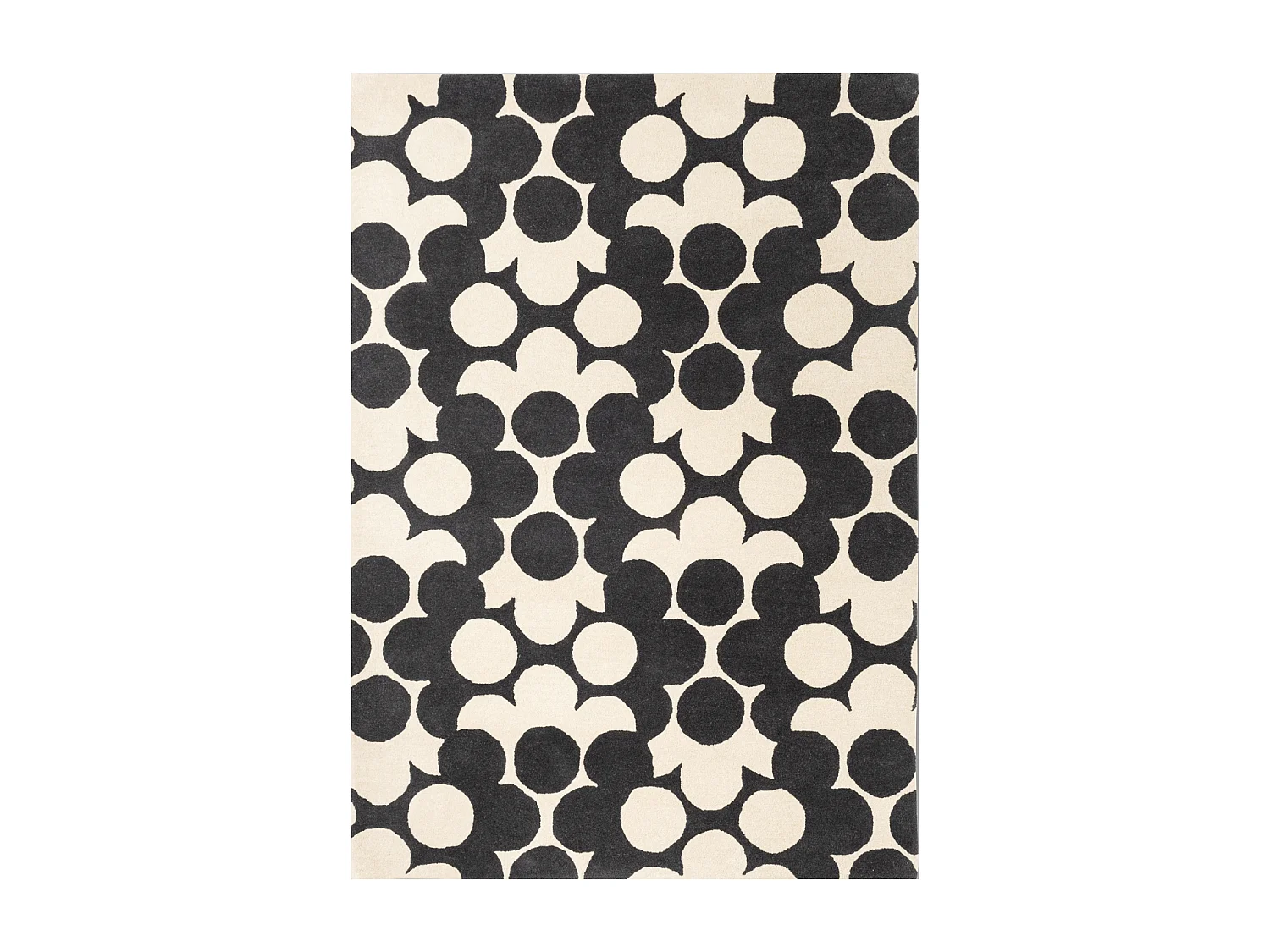 tapis open space 250x350 fait à la main en laine crème et noir motif seventies