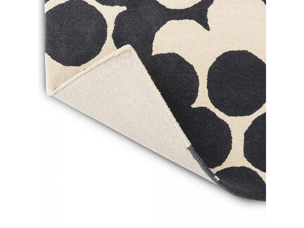 tapis open space 250x350 fait à la main en laine crème et noir motif seventies