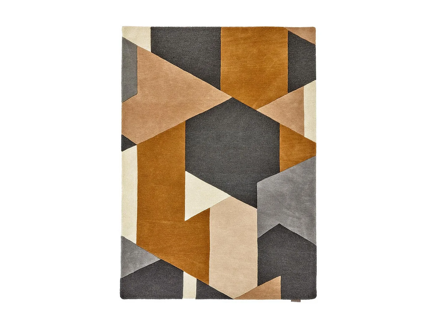 tapis entrée 140x200 fait à la main en laine gris et crème motif géométrique