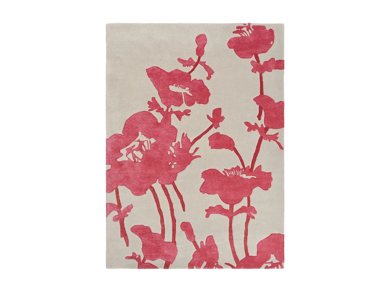 tapis chambre 170x240 fait à la main en laine gris et rouge motif floral
