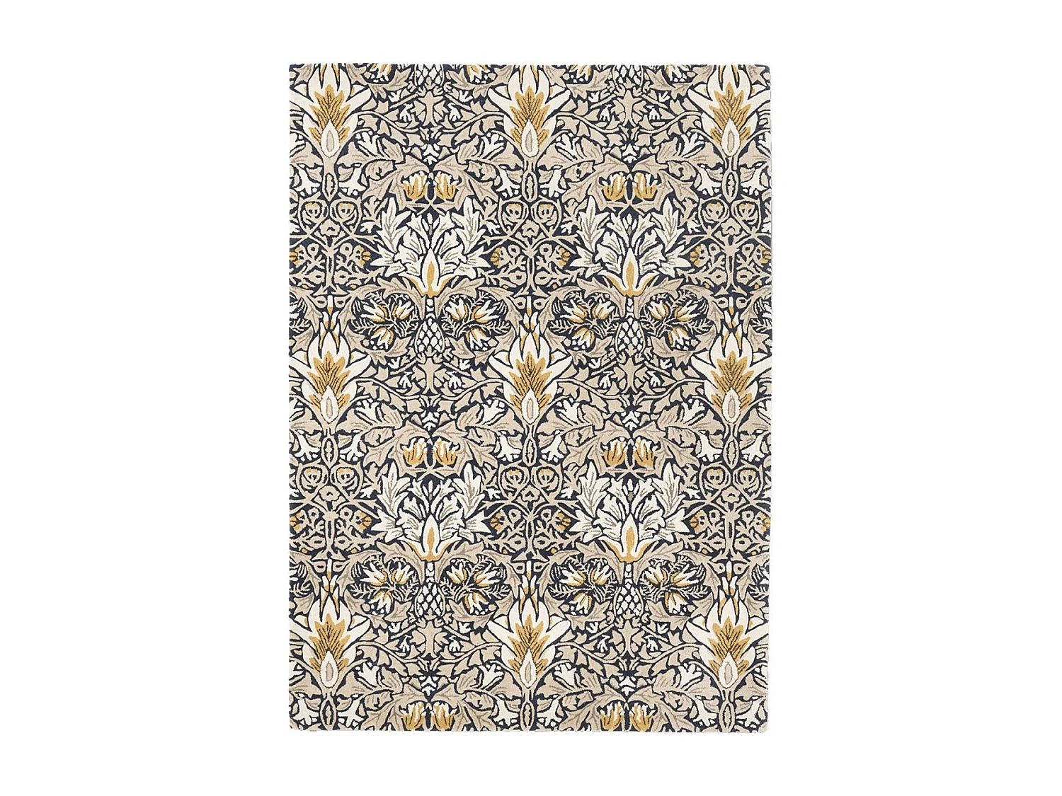 tapis salon 200x280 fait à la main en laine indigo et beige motif floral