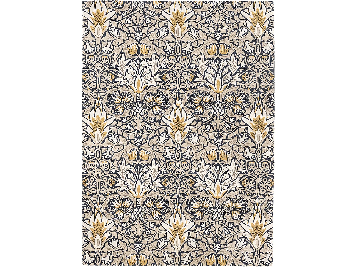 tapis salon 200x280 fait à la main en laine indigo et beige motif floral