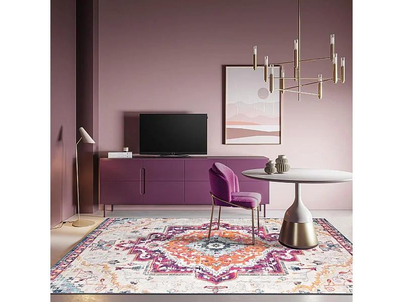 Tapis Vintage Oriental 120x170 cm - LYN3 MED - Couleur : multicolore violet orange bleu