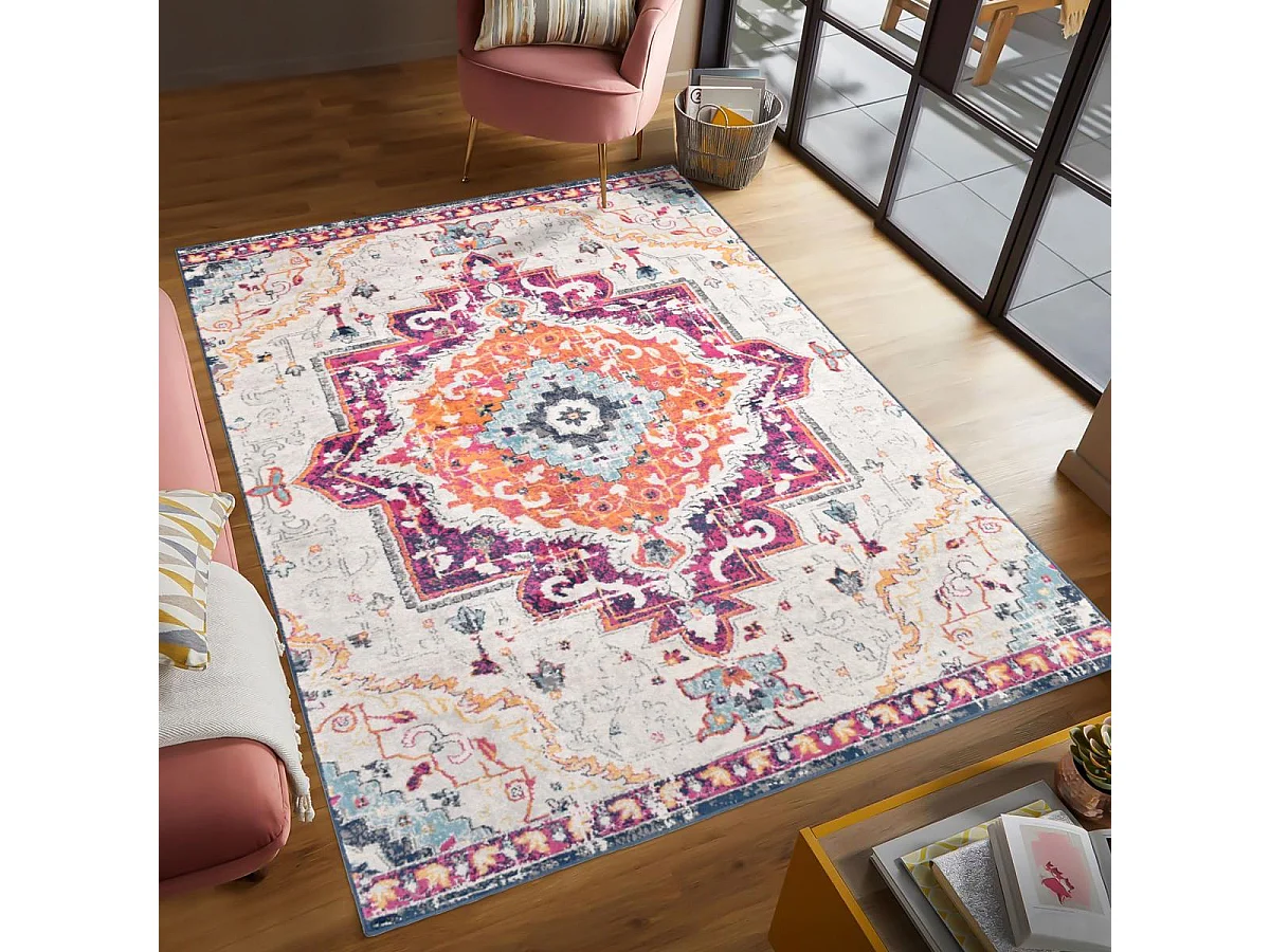Tapis Vintage Oriental 120x170 cm - LYN3 MED - Couleur : multicolore violet orange bleu
