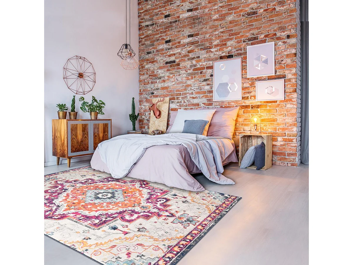 Tapis Vintage Oriental 120x170 cm - LYN3 MED - Couleur : multicolore violet orange bleu