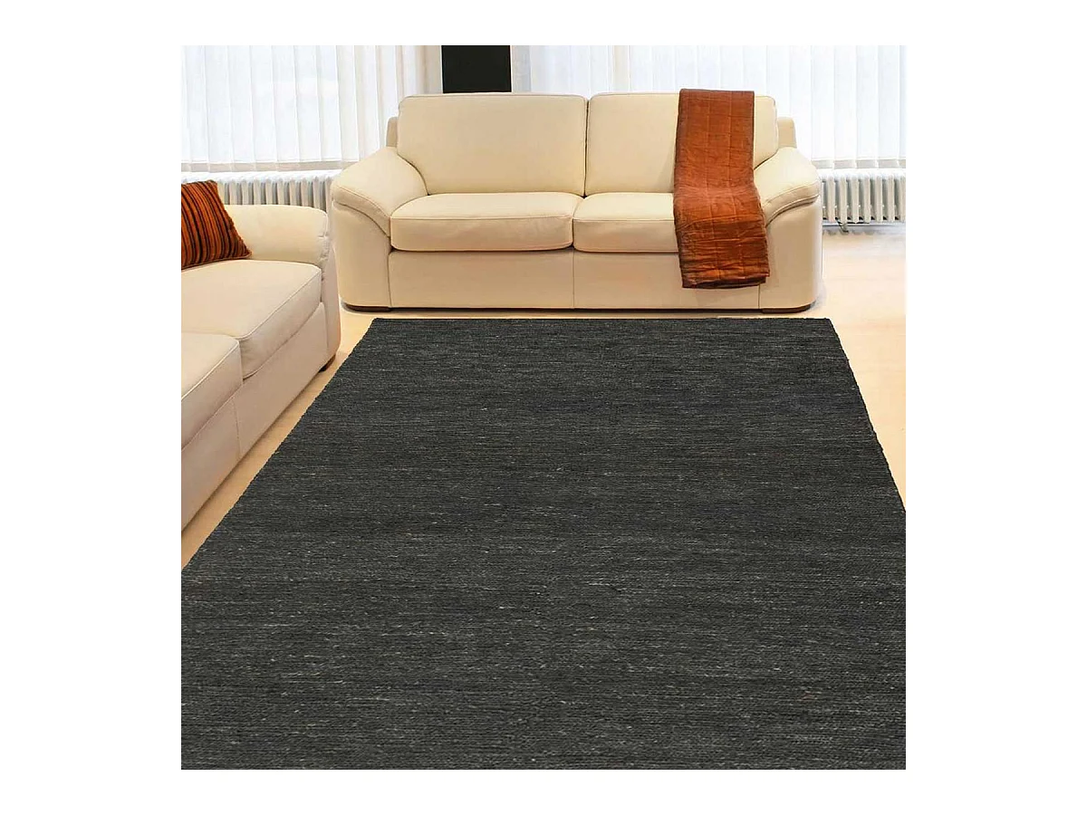 Tapis kilim 170x240 rectangle fait main en chanvre anthracite motif uni