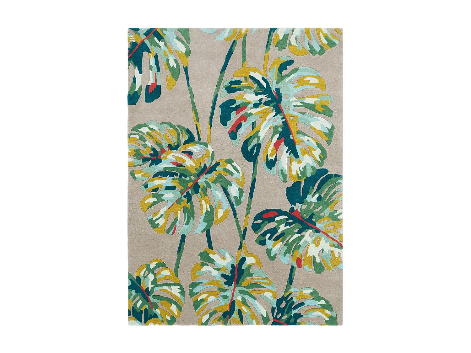 tapis entrée 140x200 fait à la main en laine gris et vert motif floral