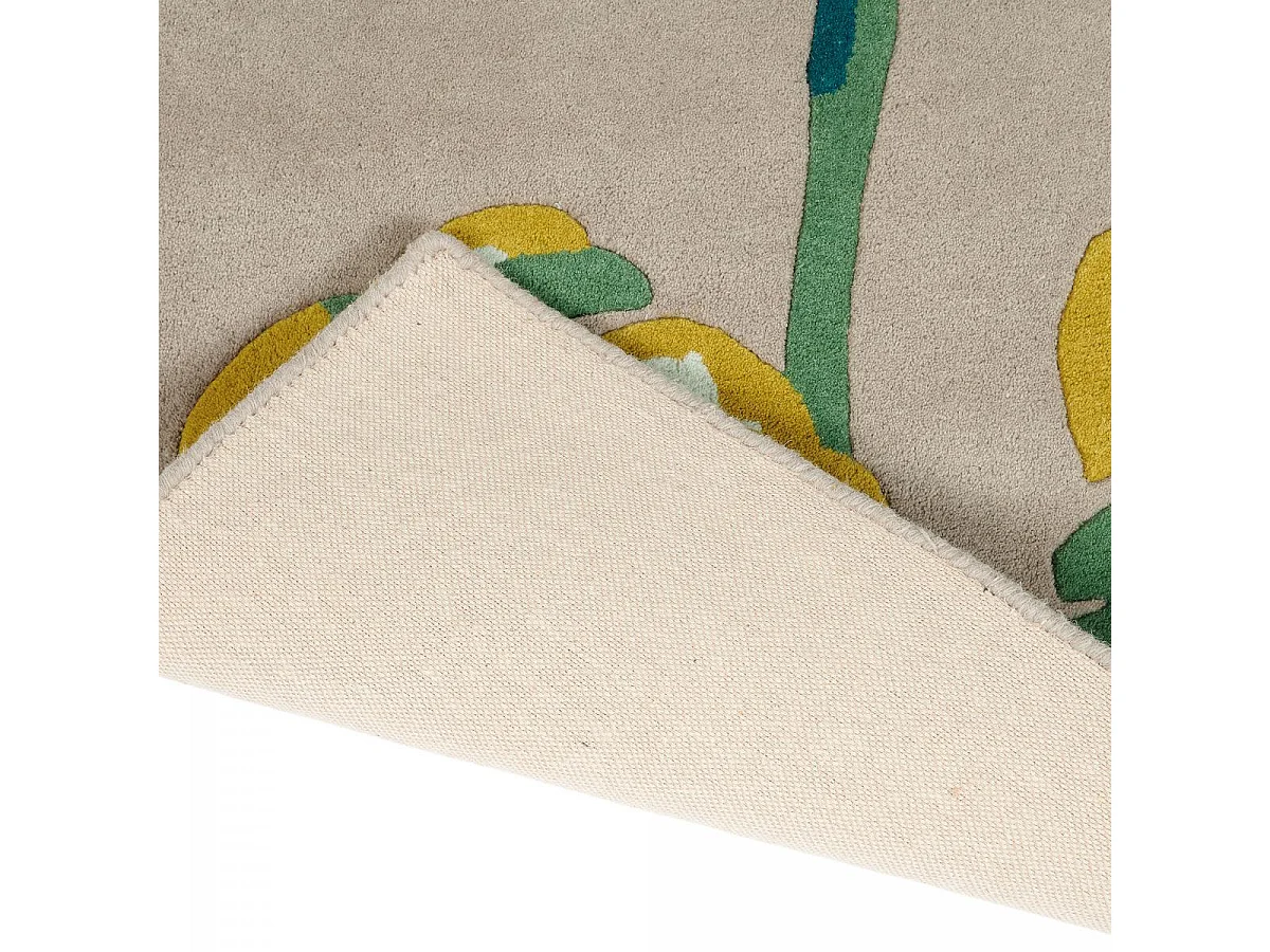 tapis entrée 140x200 fait à la main en laine gris et vert motif floral