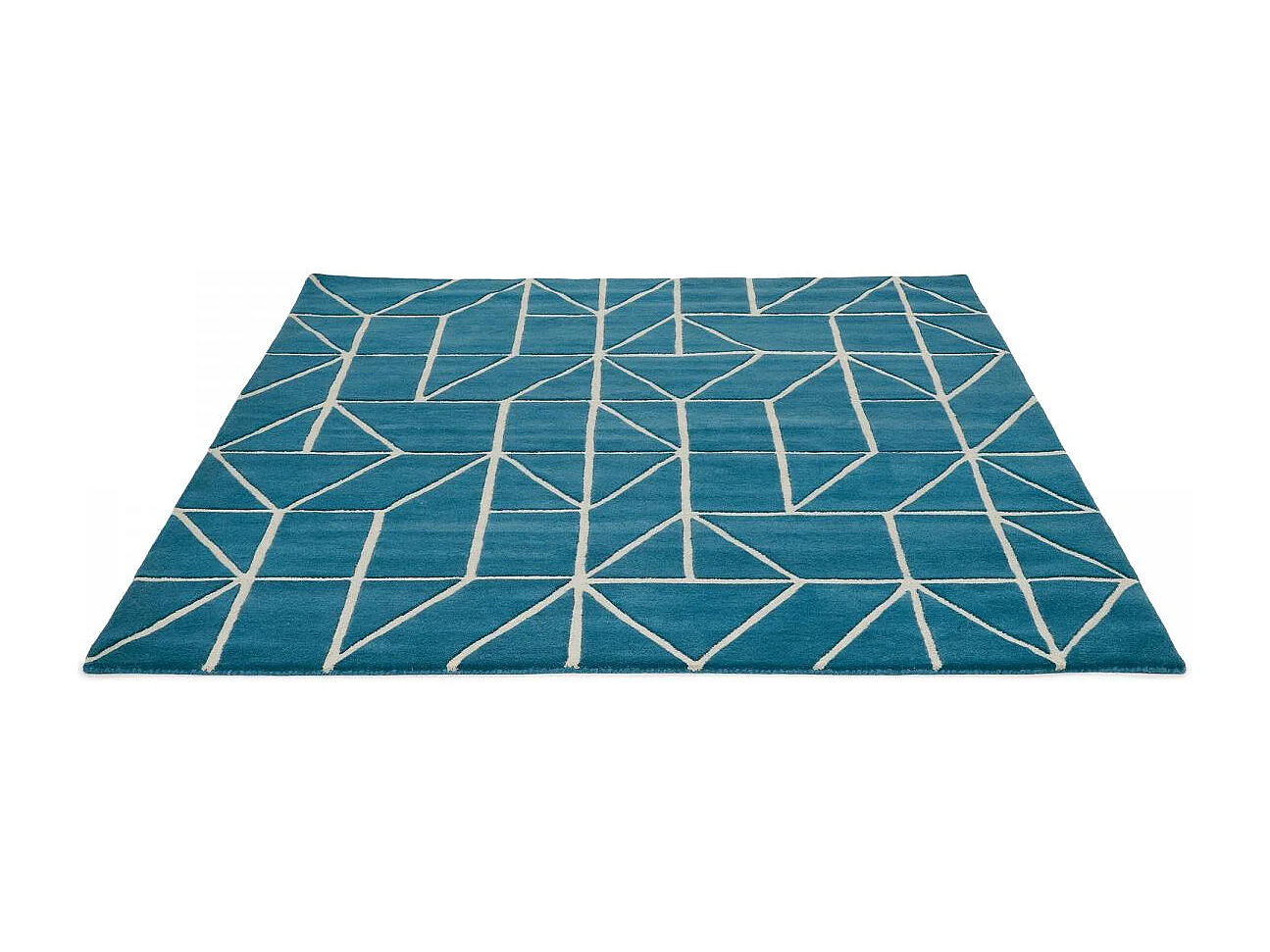 tapis salle de jeux 160x230 fait à la main en laine bleu rectangle motif abstrait
