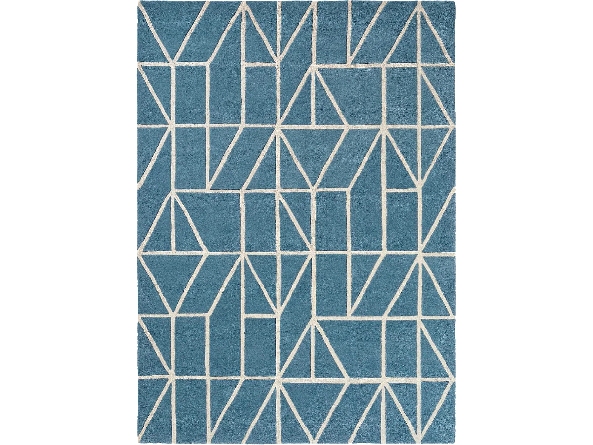 tapis salle de jeux 160x230 fait à la main en laine bleu rectangle motif abstrait