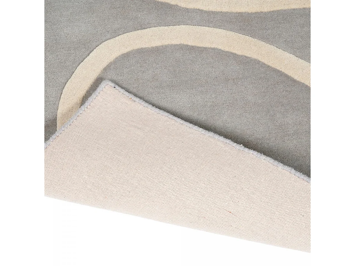 tapis entrée 120x180 fait à la main en laine gris et crème motif seventies