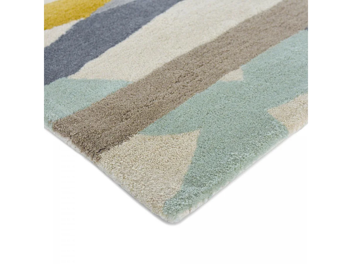 tapis chambre 170x240 fait à la main en laine gris et vert motif géométrique
