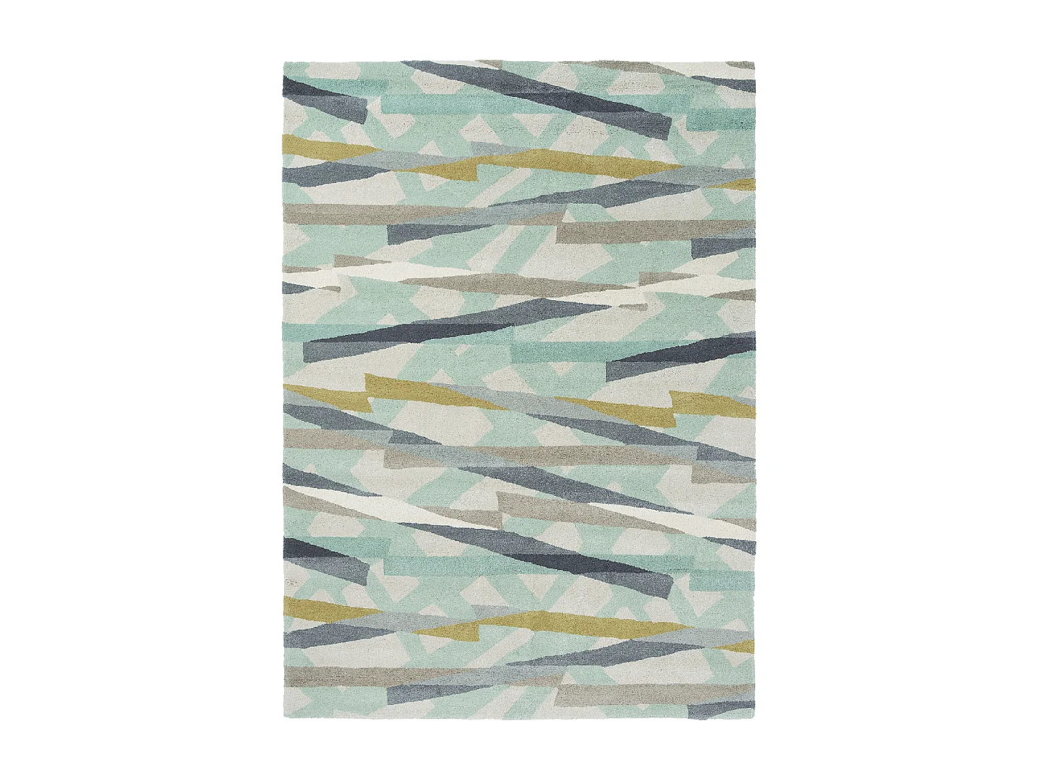 tapis chambre 170x240 fait à la main en laine gris et vert motif géométrique