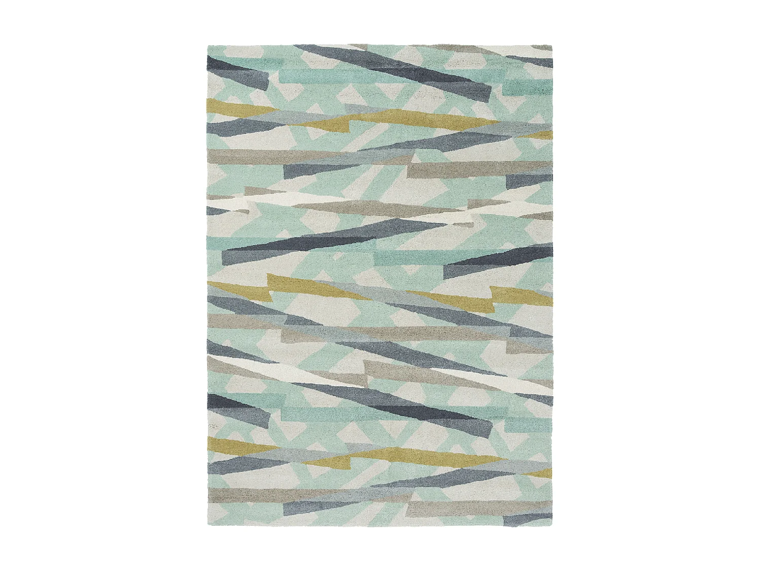 tapis chambre 170x240 fait à la main en laine gris et vert motif géométrique