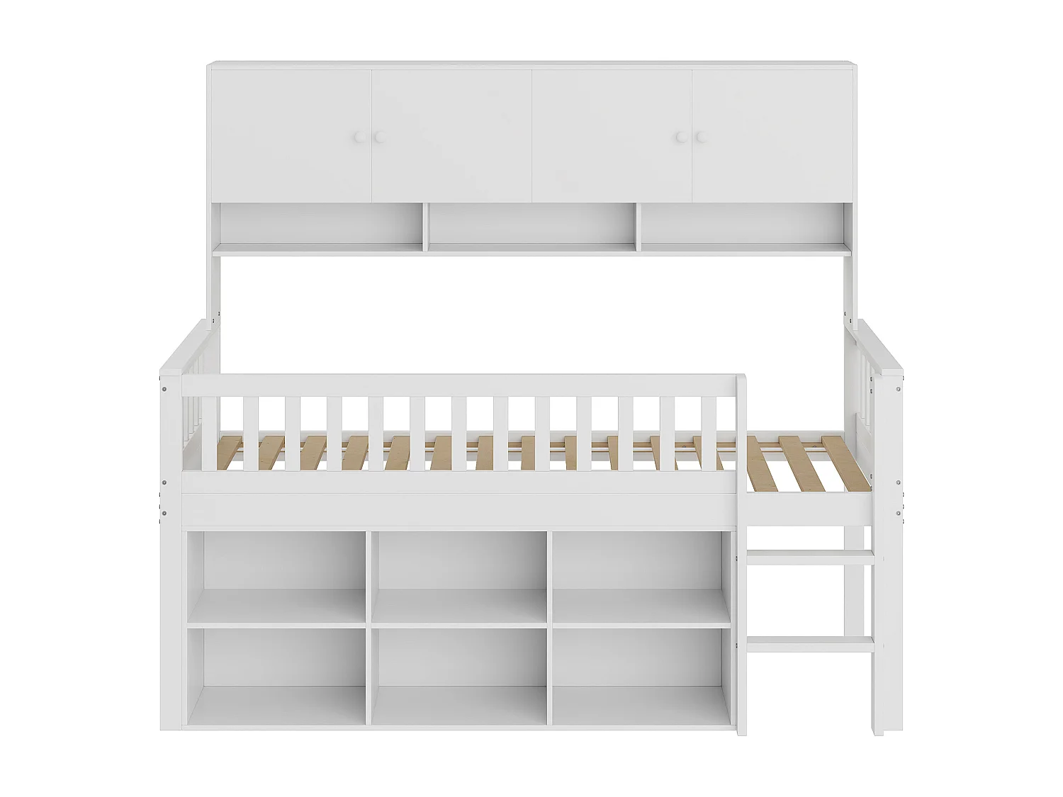 Mezzaninebed 90 x 200 cm met 2 opbergkasten en ladder - MDF hout - wit
