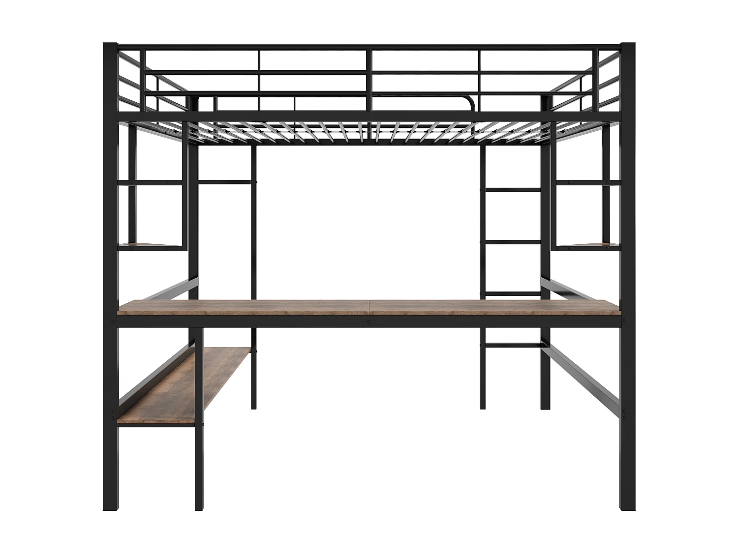 Letto a soppalco 140 x 200 cm con scrivania e ripiano portaoggetti - metallo e legno MDF - nero