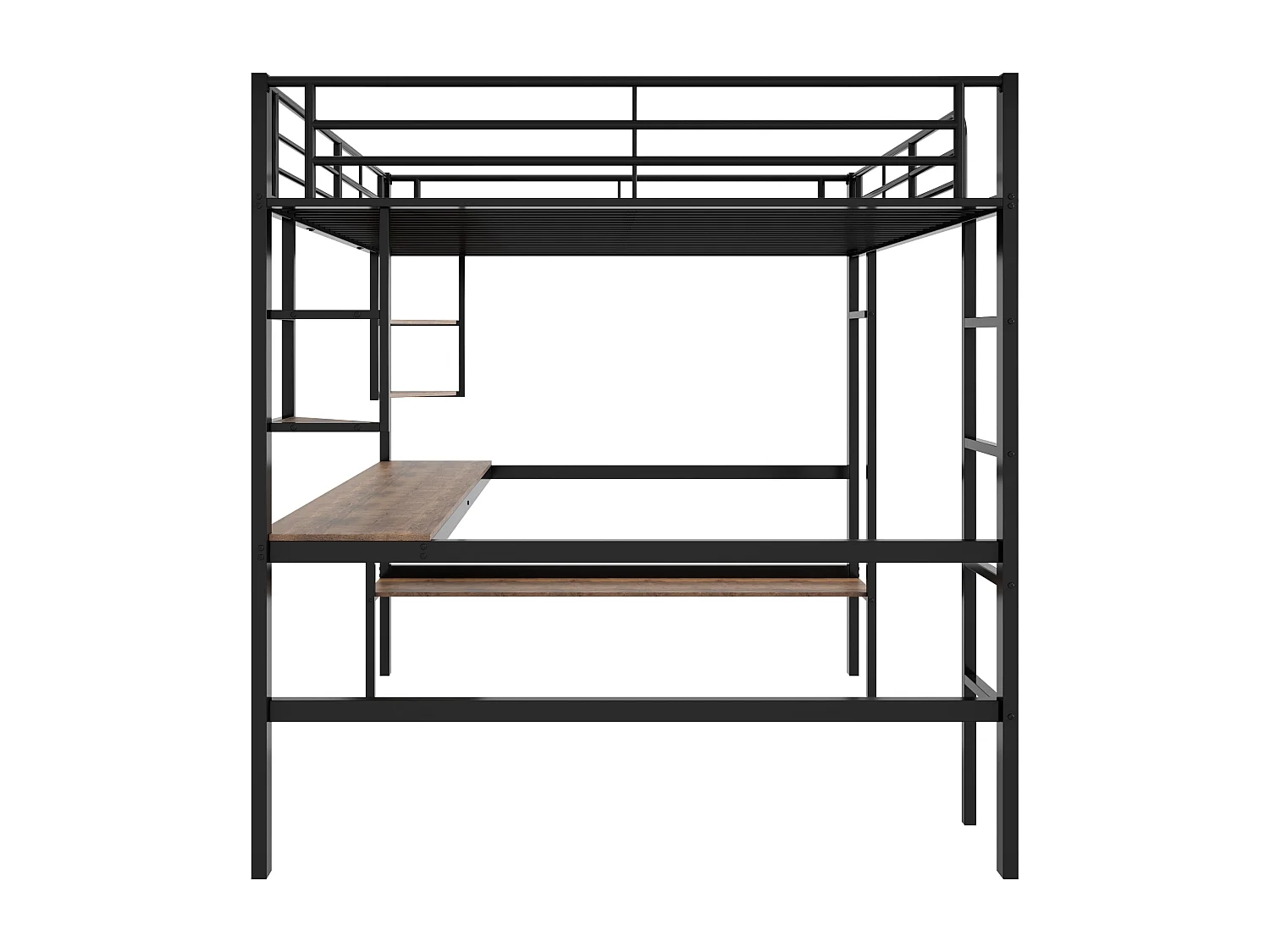 Letto a soppalco 140 x 200 cm con scrivania e ripiano portaoggetti - metallo e legno MDF - nero