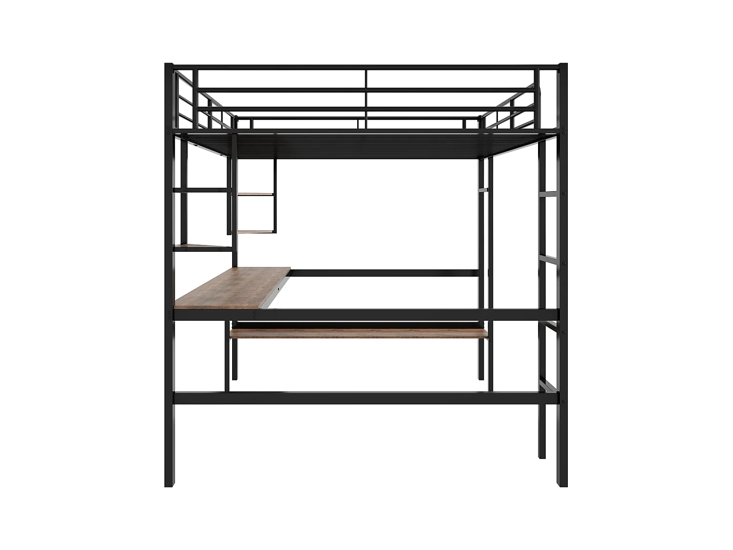 Łóżko piętrowe 140 x 200 cm z biurkiem i półką do przechowywania - metal i drewno MDF - czarne