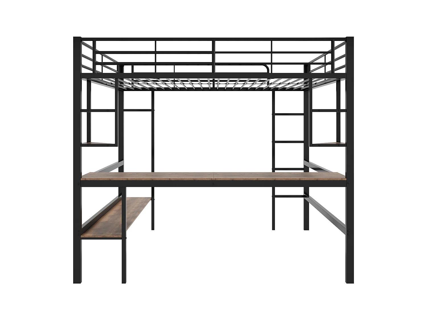 Łóżko piętrowe 140 x 200 cm z biurkiem i półką do przechowywania - metal i drewno MDF - czarne