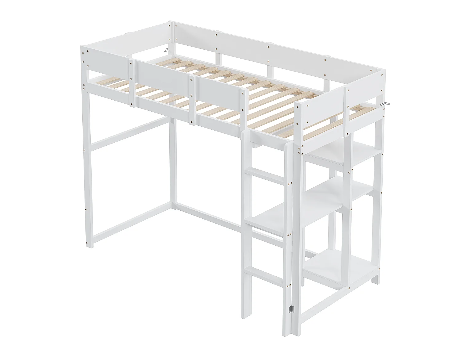 Hoogslaper 90 x 200 cm met opbergplank voor kinderen - grenenhout en MDF - wit