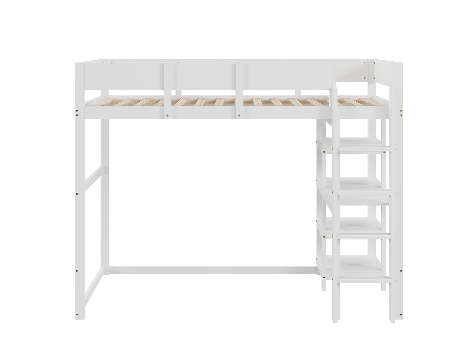 Hoogslaper 90 x 200 cm met opbergplank voor kinderen - grenenhout en MDF - wit