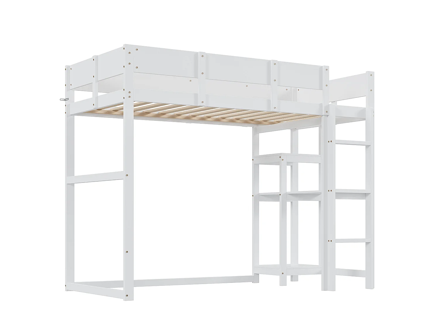 Hoogslaper 90 x 200 cm met opbergplank voor kinderen - grenenhout en MDF - wit