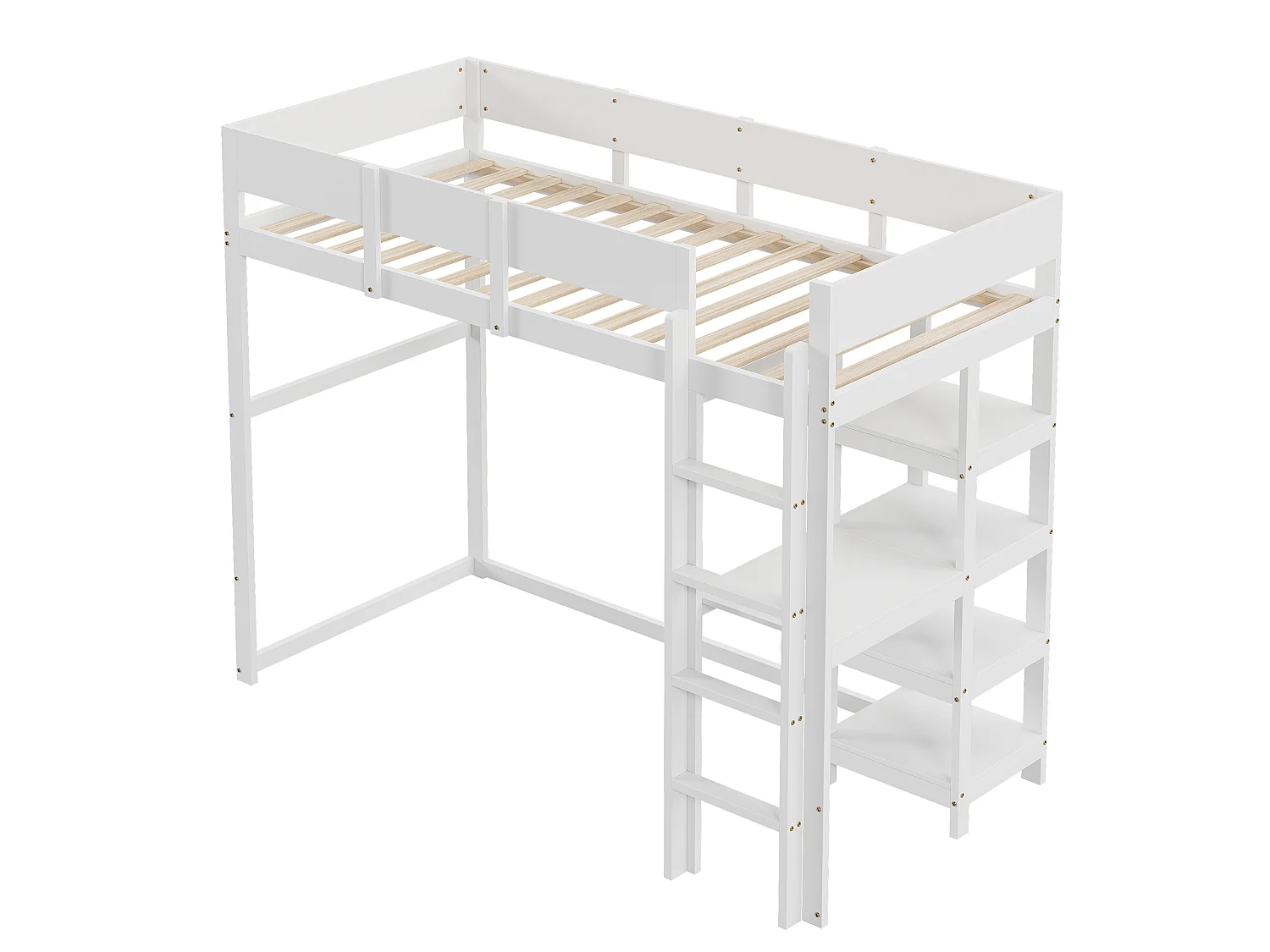 Hoogslaper 90 x 200 cm met opbergplank voor kinderen - grenenhout en MDF - wit