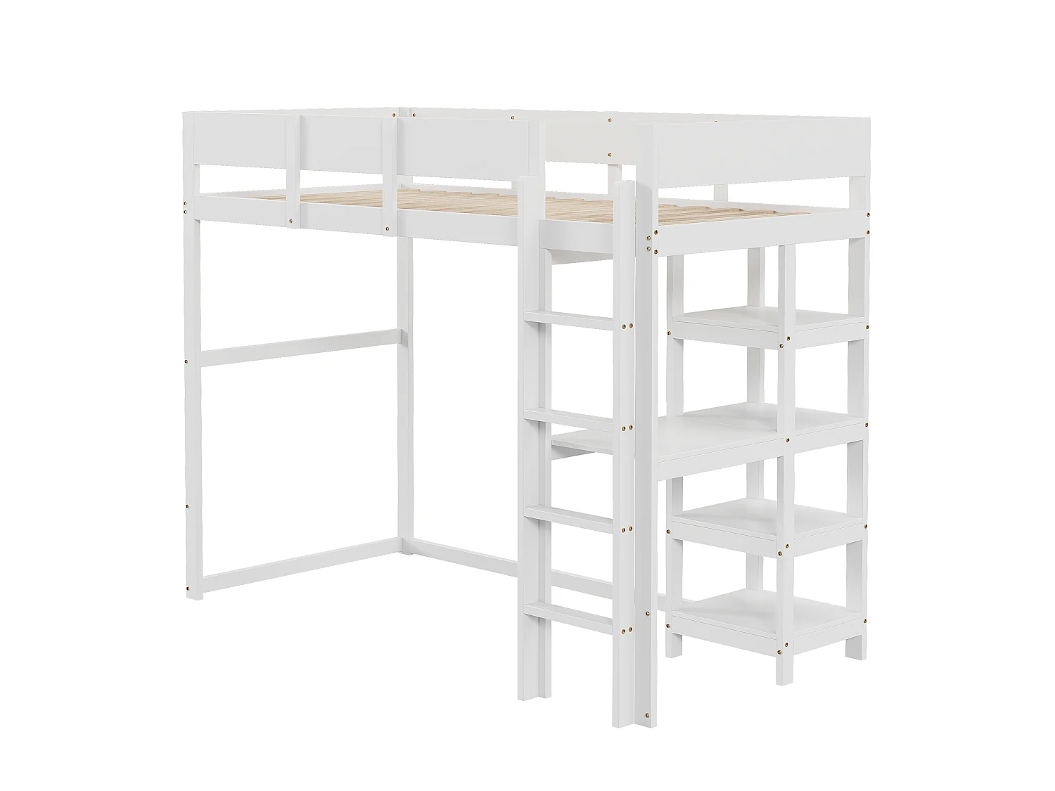 Hoogslaper 90 x 200 cm met opbergplank voor kinderen - grenenhout en MDF - wit