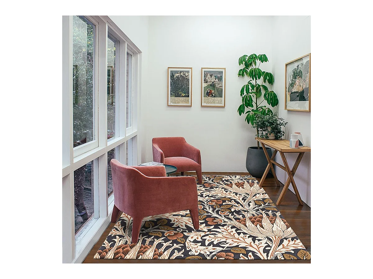 tapis salle à manger 250x350 fait à la main en laine orange et saumon